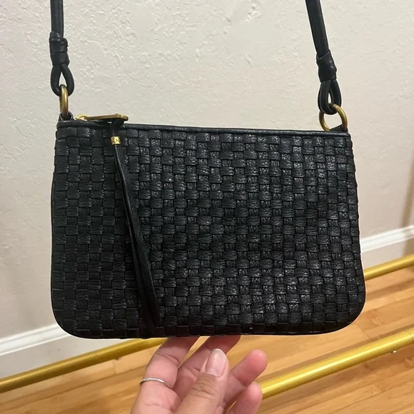Elliot Lucca Woven Leather Black Crossbody Bag Purse Like New - Picture 13 of 16